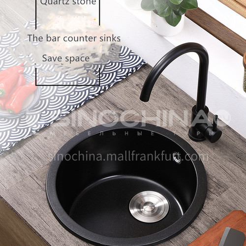 Black round quartz sink single sink kitchen dish basin single basin  Y1